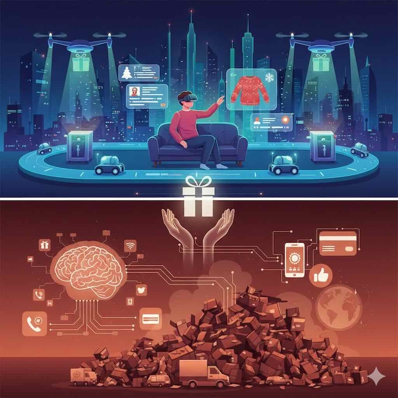 Illustration speculating on the future of Christmas Shopping.