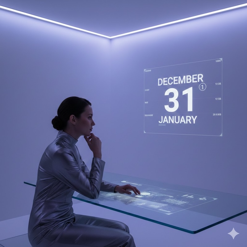 A stylized, futuristic image showing a person successfully completing a digital goal, represented by glowing progress bars and interconnected data.